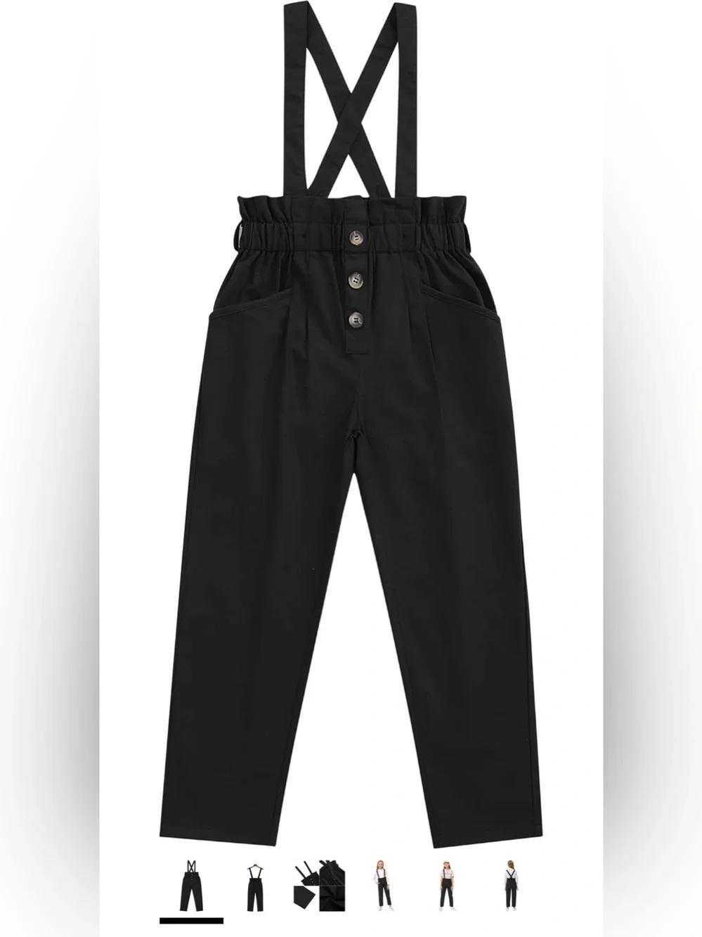 KUKUME Girls Black Suspender Pants High Waist Pleated Ruffle Waist Trousers NWT